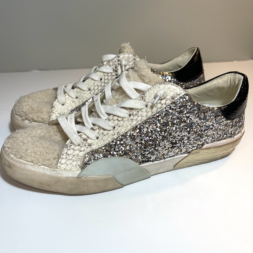 Dolce Vita Zina Women's Sneaker‎ Silver Glitter And Sherpa Size 8